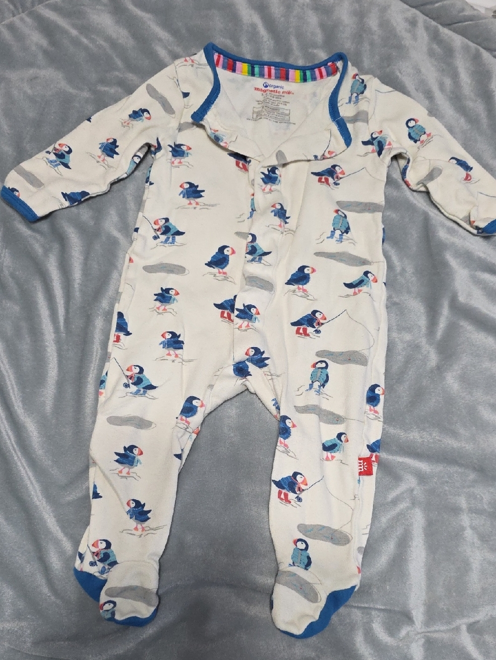 Magnetic Me Cream Footed One-Piece with Blue Puffin Print
